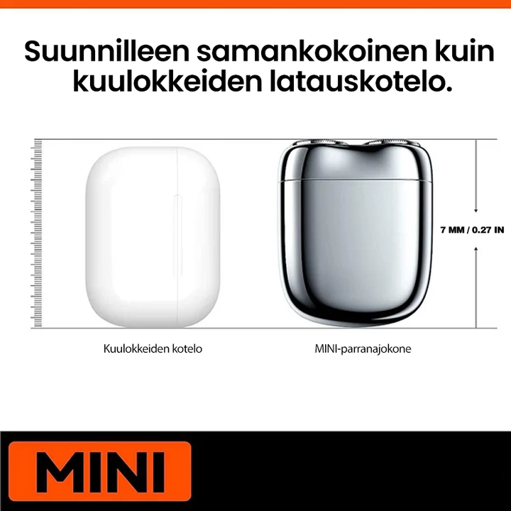 Kompakti ladattava vedenpitävä partakone, hopea, terävät terät, taskukokoinen, matkalle sopiva, parranajoon suihkussa.