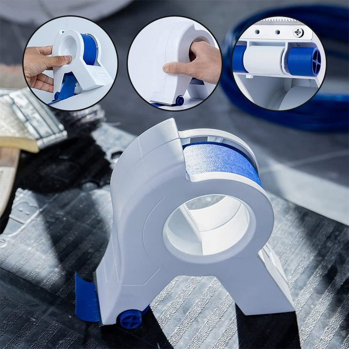Kompakt maler tape afskæringsværktøj i orange med ergonomisk design; perfekt til præcise DIY-projekter.