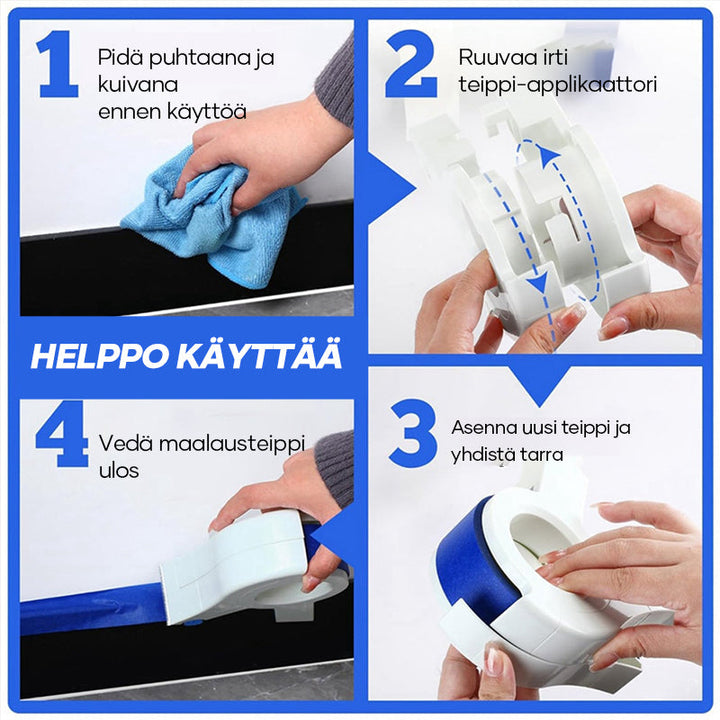 Kompakt maler tape afskæringsværktøj i orange med ergonomisk design; perfekt til præcise DIY-projekter.