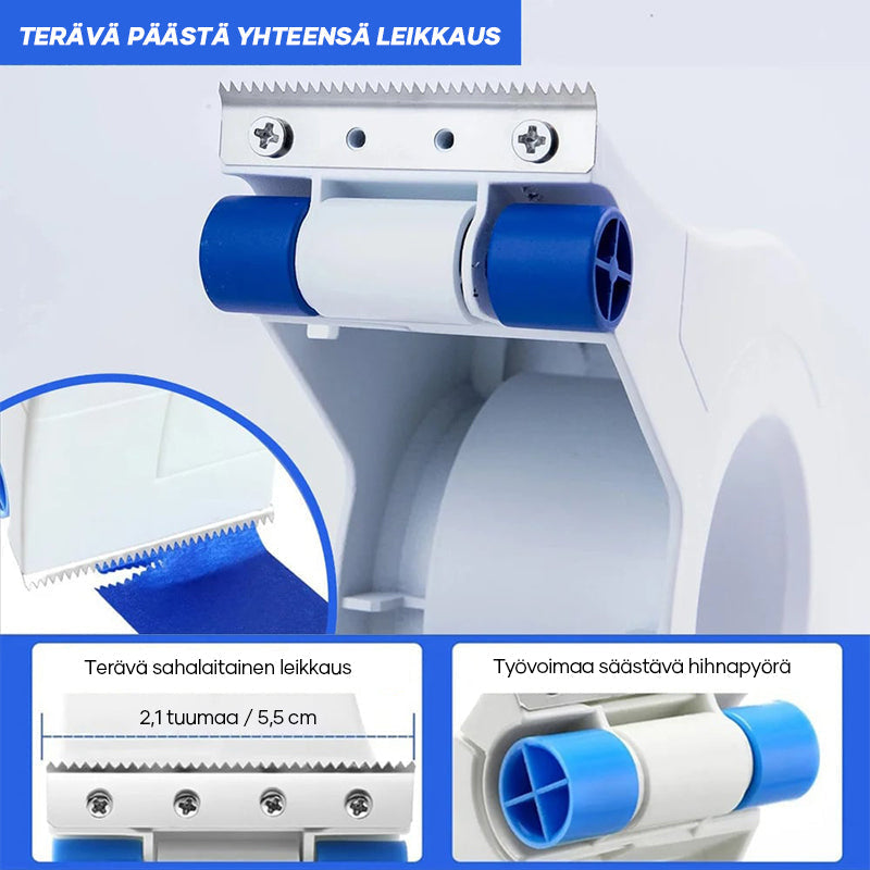 Kompakt maler tape afskæringsværktøj i orange med ergonomisk design; perfekt til præcise DIY-projekter.