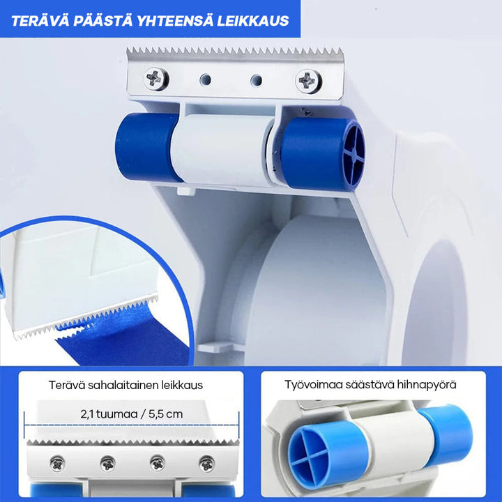 Kompakt maler tape afskæringsværktøj i orange med ergonomisk design; perfekt til præcise DIY-projekter.