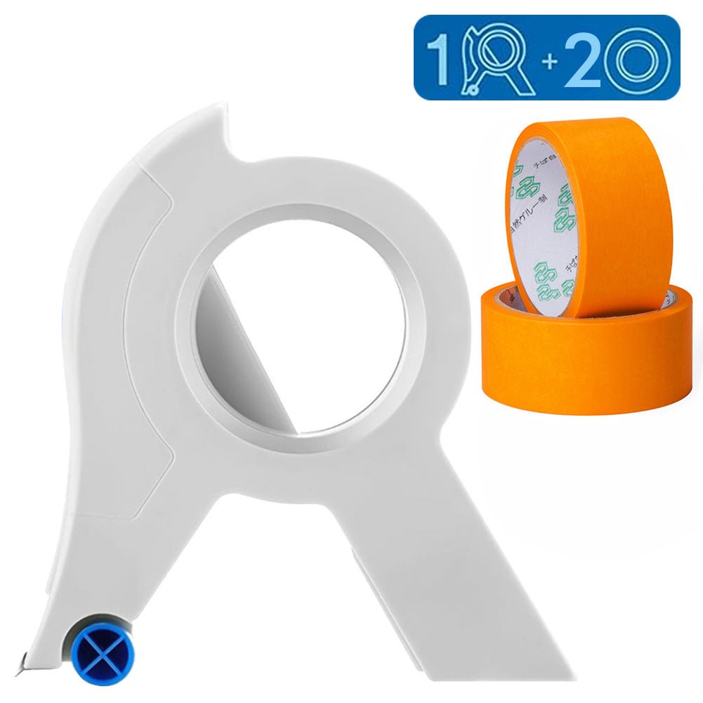 Kompakt maler tape afskæringsværktøj i orange med ergonomisk design; perfekt til præcise DIY-projekter.