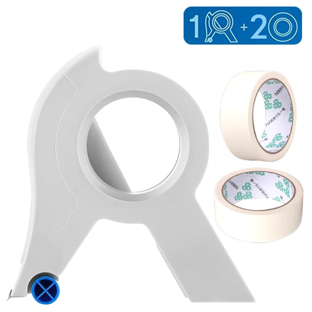 Kompakt maler tape afskæringsværktøj i orange med ergonomisk design; perfekt til præcise DIY-projekter.