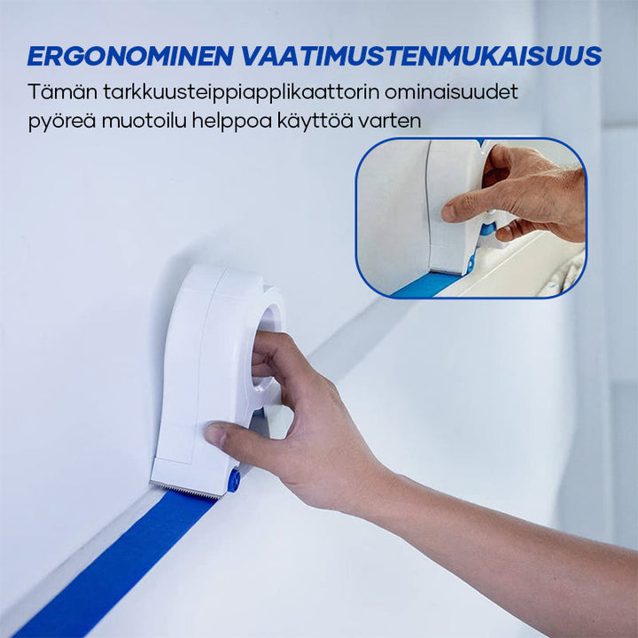Kompakt maler tape afskæringsværktøj i orange med ergonomisk design; perfekt til præcise DIY-projekter.