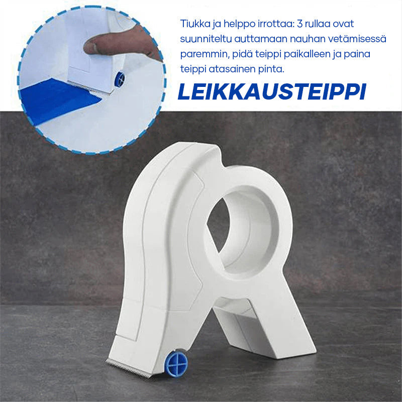 Kompakt maler tape afskæringsværktøj i orange med ergonomisk design; perfekt til præcise DIY-projekter.