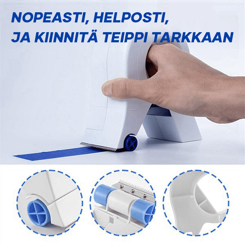 Kompakt maler tape afskæringsværktøj i orange med ergonomisk design; perfekt til præcise DIY-projekter.