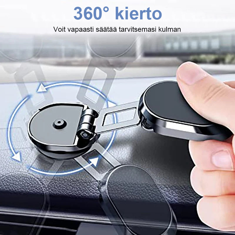 Kompakt magnetisk telefonholder til bil, sort, justerbar vinkel og stærkt magnetisk greb. Stilfuld og praktisk.