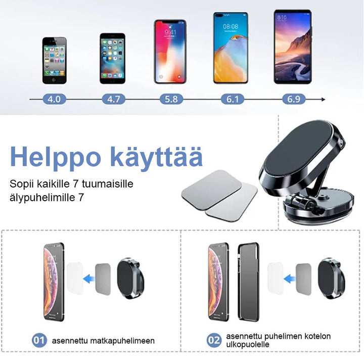 Kompakt magnetisk telefonholder til bil, sort, justerbar vinkel og stærkt magnetisk greb. Stilfuld og praktisk.