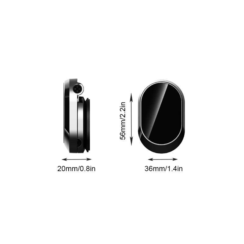 Kompakt magnetisk telefonholder til bil, sort, justerbar vinkel og stærkt magnetisk greb. Stilfuld og praktisk.