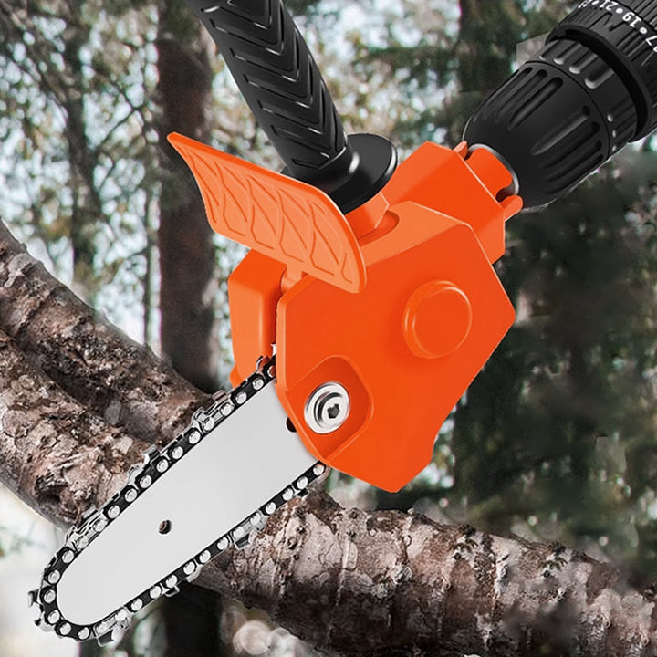 Kompakt mini-akkukædesav til havearbejde, let og bærbar, sort eller orange, effektiv skæreevne til træ og grene.