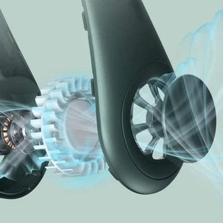 Kompakt multifarvet håndfri halsventilator, fire farvevalg, egnet til udendørs og pendling, støjsvag og bærbar