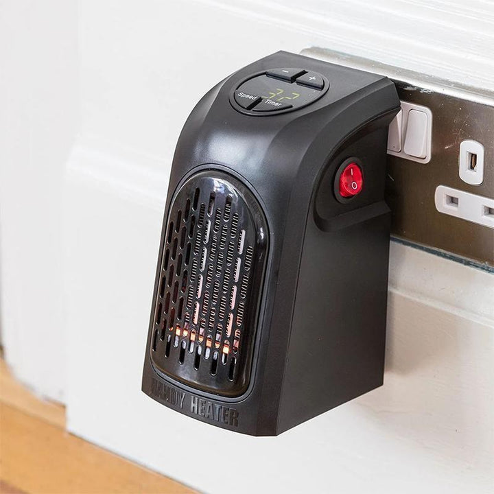 Kompakt sort varmelegeme med keramisk varmeelement; effektiv, nem at bruge, energieffektiv og passer ind i indretningen