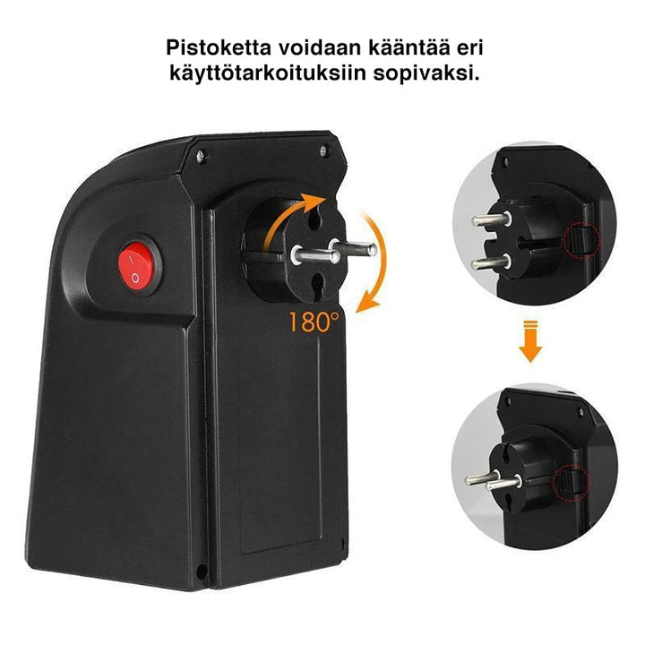 Kompakt sort varmelegeme med keramisk varmeelement; effektiv, nem at bruge, energieffektiv og passer ind i indretningen