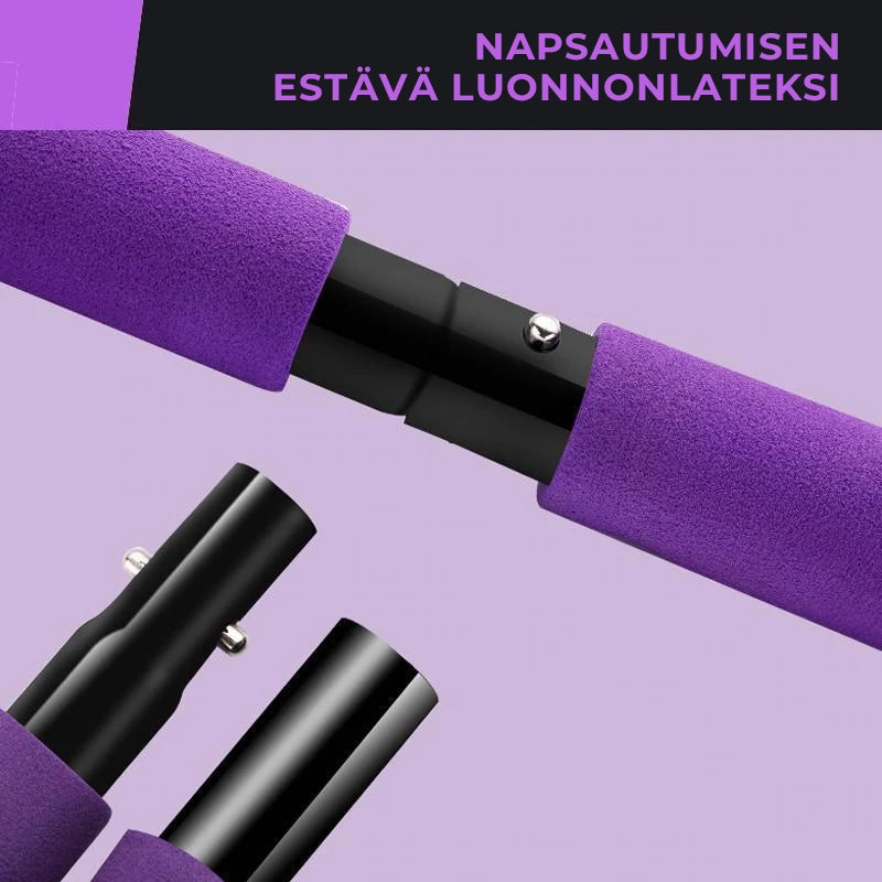 Kompakt violet bærbart Pilates-stangssæt med modstandsbånd, ideelt til alsidig kropstræning og nem transport.