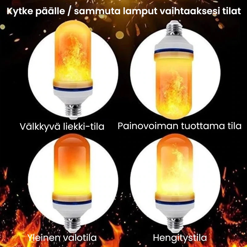 Dekorativ LED flamme pære skaber en ægte flamme-lignende lys i en varm tone, velegnet til hjem og virksomheder.