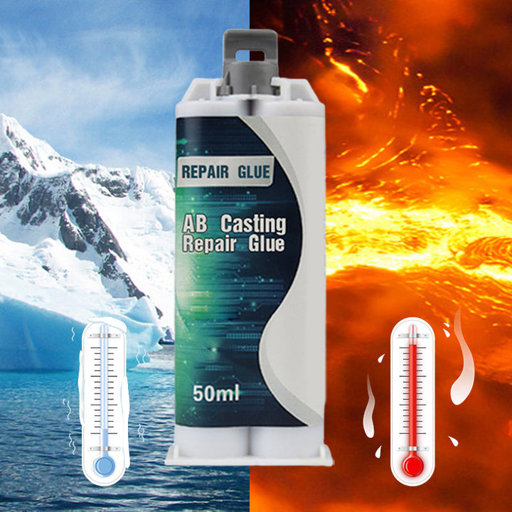 Højt temperaturbestandig AB støbe reparationslim, grå indhold, ideel til reparation af metal og keramik.