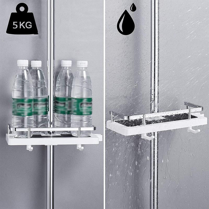 Korrektionsbestandig ABS-aluminium brusehylle, justerbar højde, nem hurtigmontering og rustfri sikkerhedsskinne.