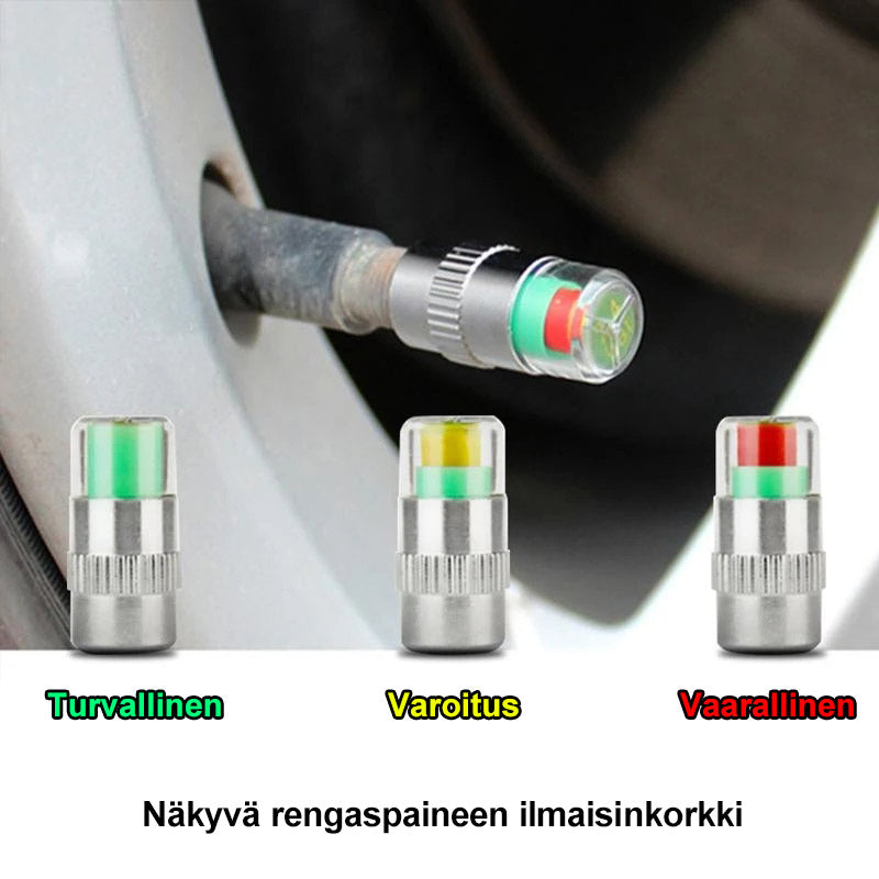 Krom dæktryksensor til bil, holdbar og minimalistisk, med trefarvet display, egnet til dæktryksmåling.