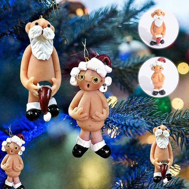 Sjovt håndmalet juletræspynt med børnetema, farverigt og muntert udtryk, kompakt 5 cm størrelse, harpiks materiale.