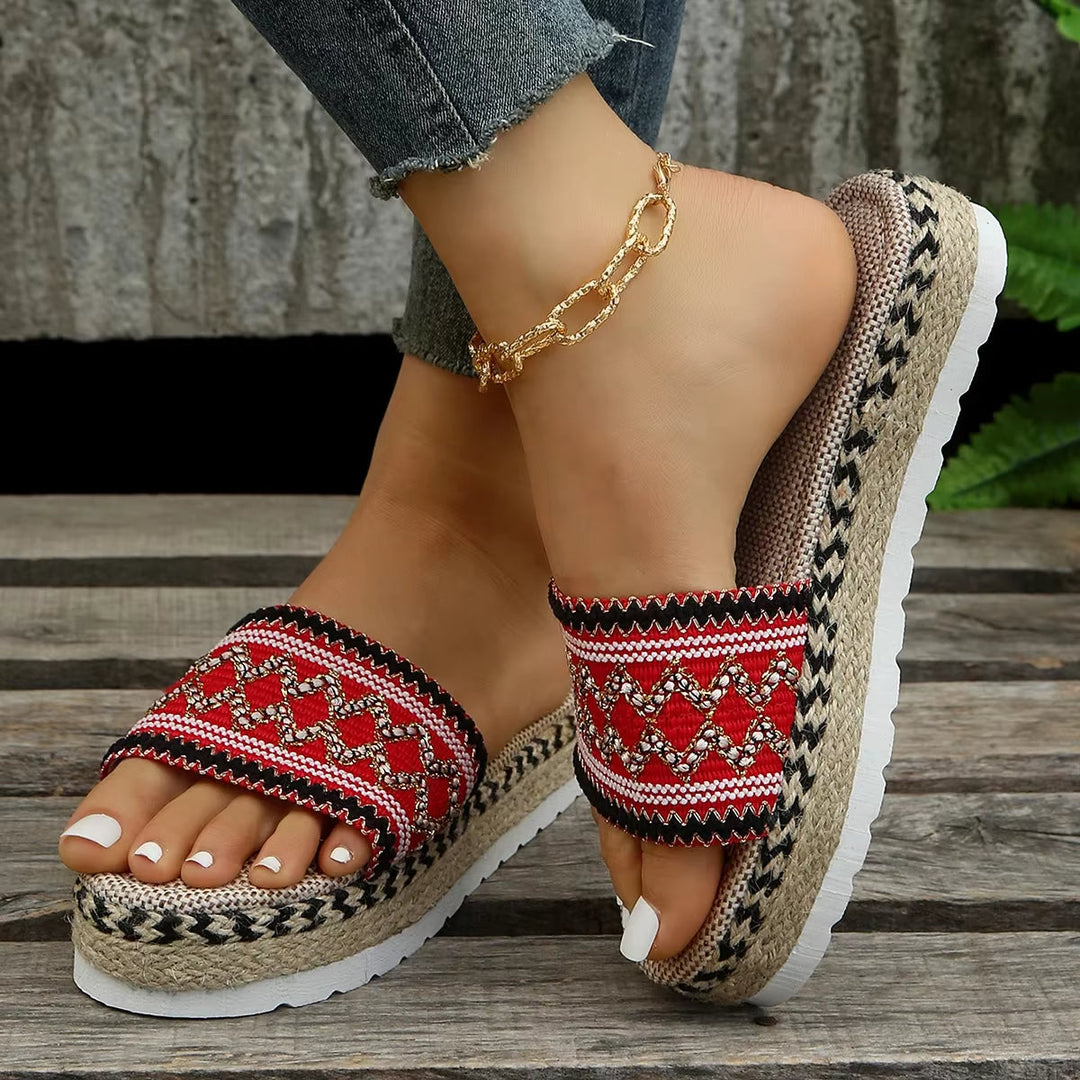 Håndlavede dame ortopædiske sandaler, vævet boho-stil, letvægts og ergonomisk støtte, til sommer-outfits.