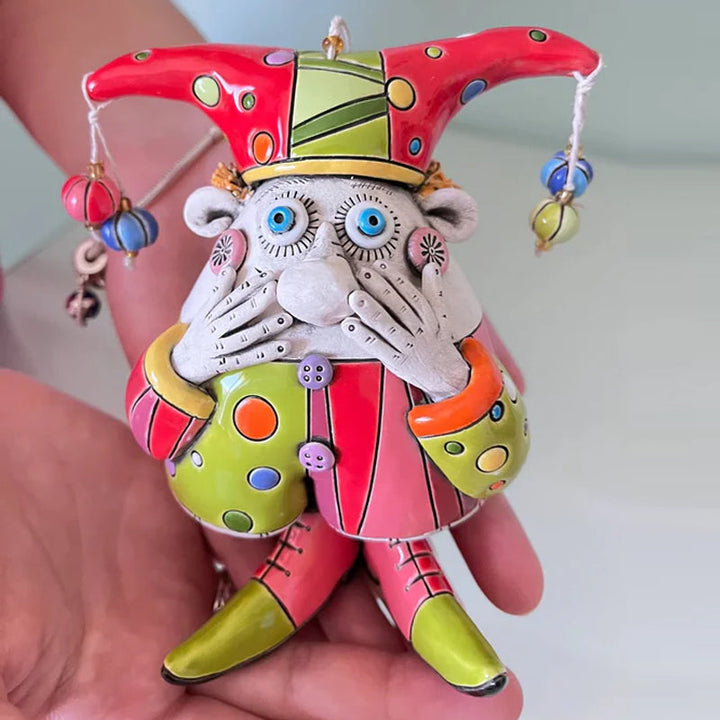 Håndlavet farverig Jester Klokke vindklokke til haven, klar glasur og unikke toner, lavet af ler.