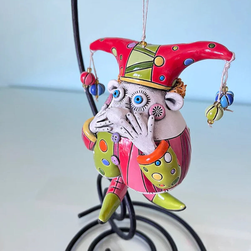 Håndlavet farverig Jester Klokke vindklokke til haven, klar glasur og unikke toner, lavet af ler.