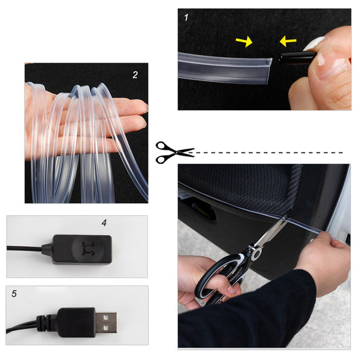 Lysstofrør RGB bil ambient lys, farverig PVC, stemningsfuld bilbelysning med USB-tilslutning.