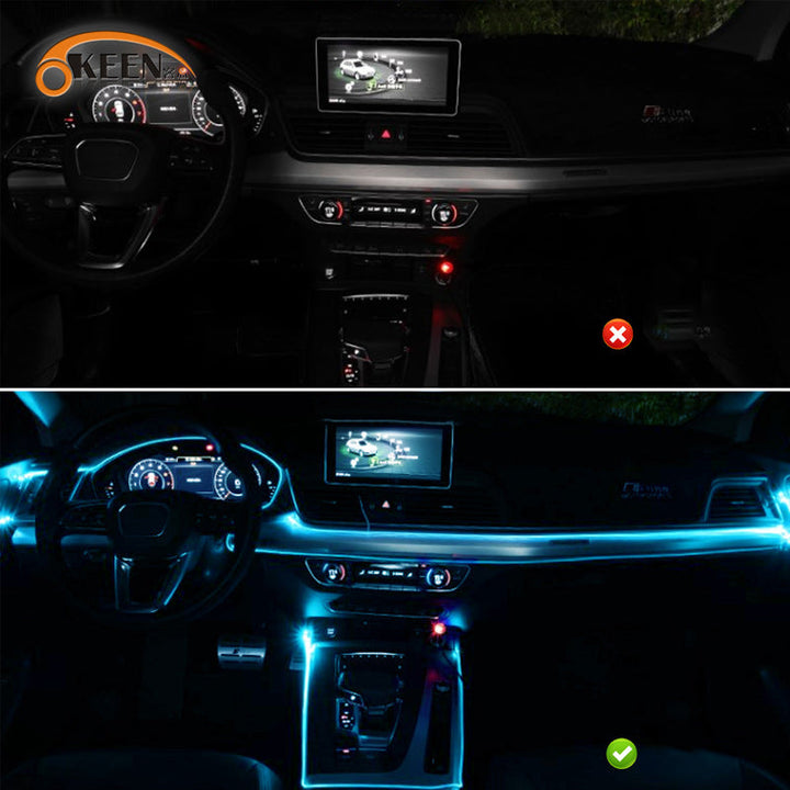 Lysstofrør RGB bil ambient lys, farverig PVC, stemningsfuld bilbelysning med USB-tilslutning.