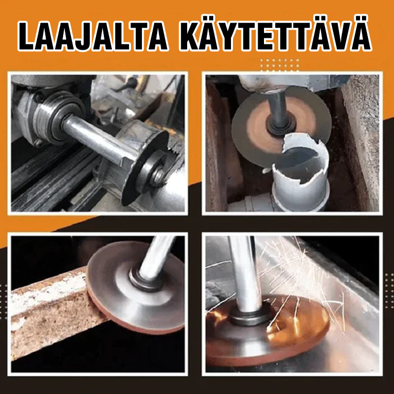 "Kulmahiomakoneen jatke M14, alumiiniseos, hopea, kestävä ja tarkka, parantaa suorituskykyä ahtaissa paikoissa."