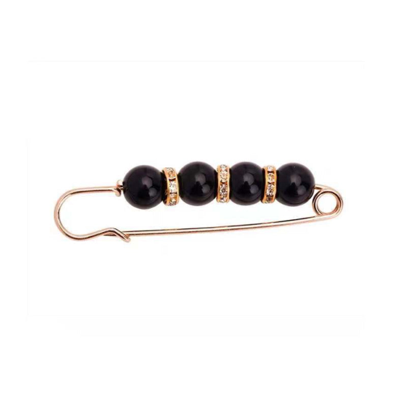 Dame guld broche med hvide rhinsten og perler, 5,6 x 1,3 cm. Elegant mode og alsidighed.