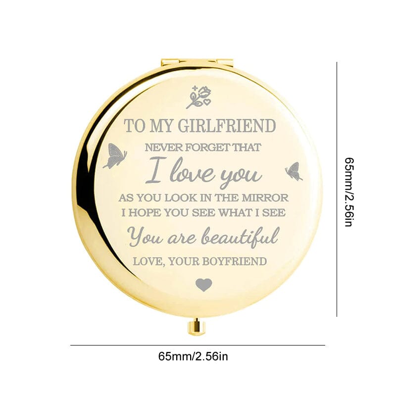 Dame Guld "I Love You" Lommespejl, kompakt og stilfuldt sentimentalt gave til håndtasken.