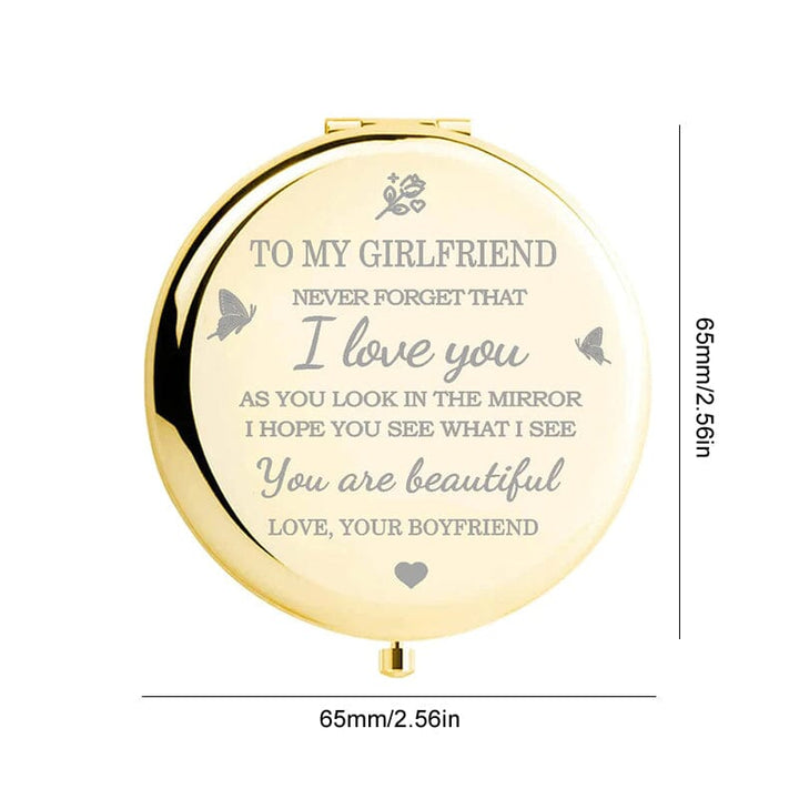 Dame Guld "I Love You" Lommespejl, kompakt og stilfuldt sentimentalt gave til håndtasken.