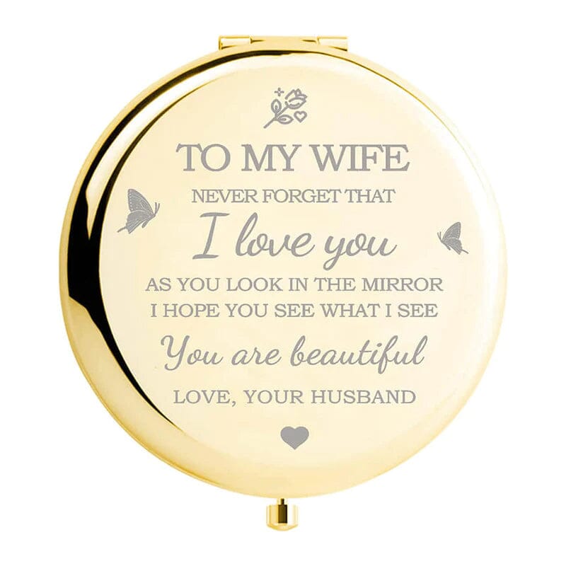 Dame Guld "I Love You" Lommespejl, kompakt og stilfuldt sentimentalt gave til håndtasken.