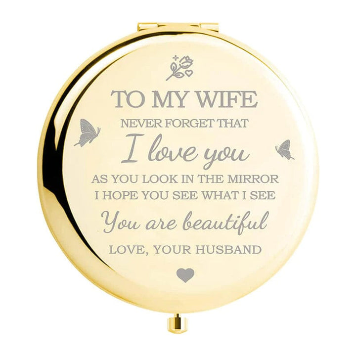 Dame Guld "I Love You" Lommespejl, kompakt og stilfuldt sentimentalt gave til håndtasken.