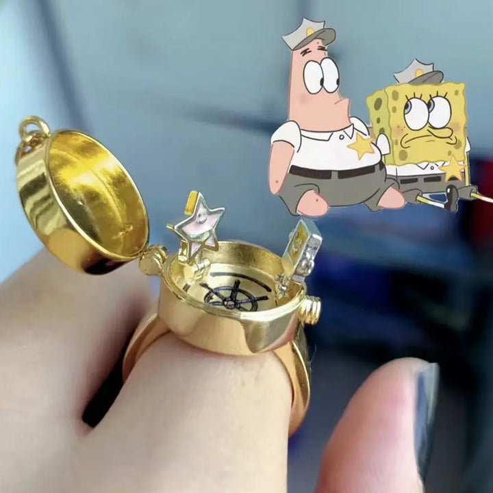 Guld justerbar SpongeBob BFF Spinner ring, roterende design, dame ring, venskabsring, metallisk glans.