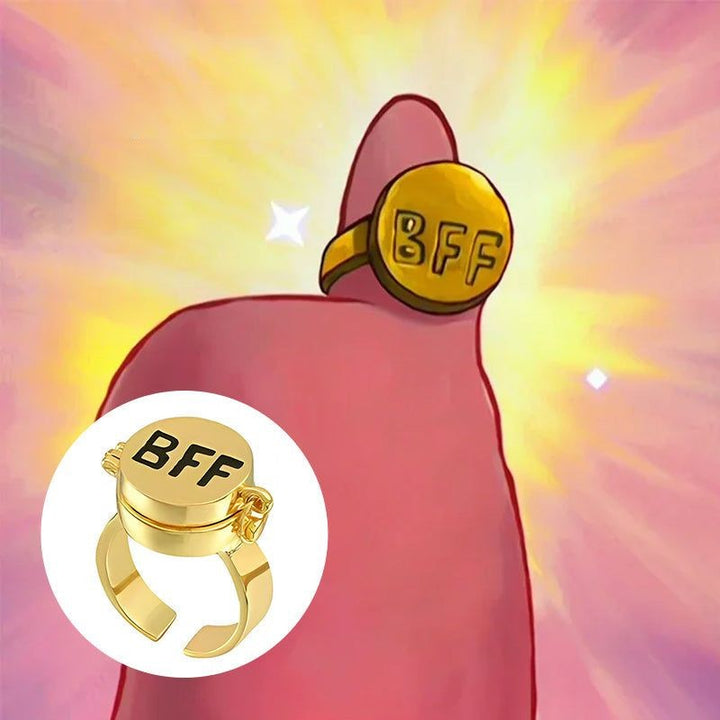 Guld justerbar SpongeBob BFF Spinner ring, roterende design, dame ring, venskabsring, metallisk glans.