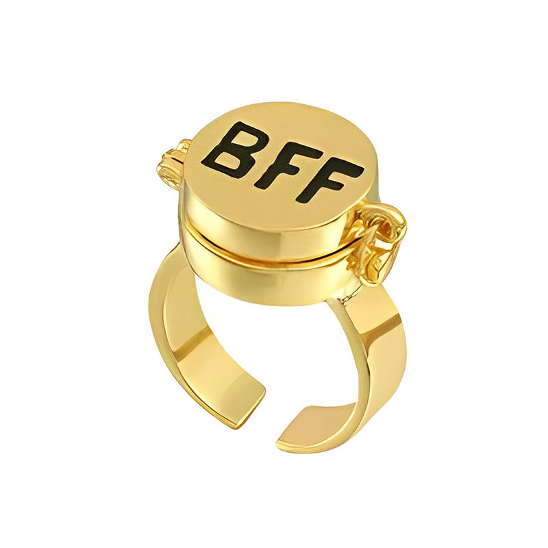 Guld justerbar SpongeBob BFF Spinner ring, roterende design, dame ring, venskabsring, metallisk glans.