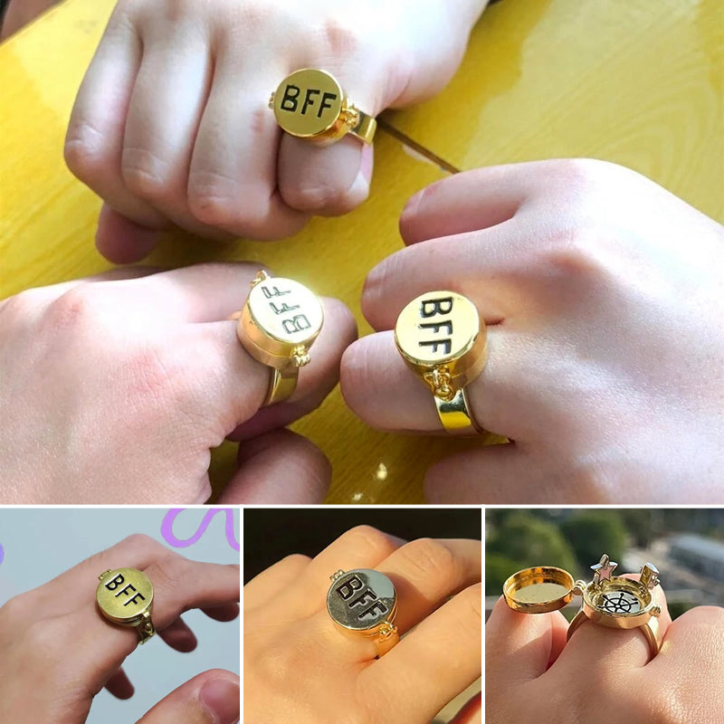 Guld justerbar SpongeBob BFF Spinner ring, roterende design, dame ring, venskabsring, metallisk glans.