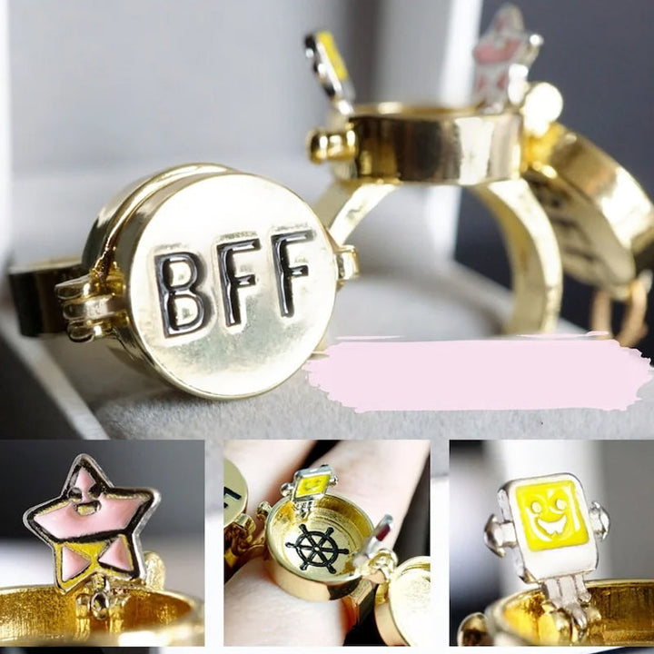 Guld justerbar SpongeBob BFF Spinner ring, roterende design, dame ring, venskabsring, metallisk glans.