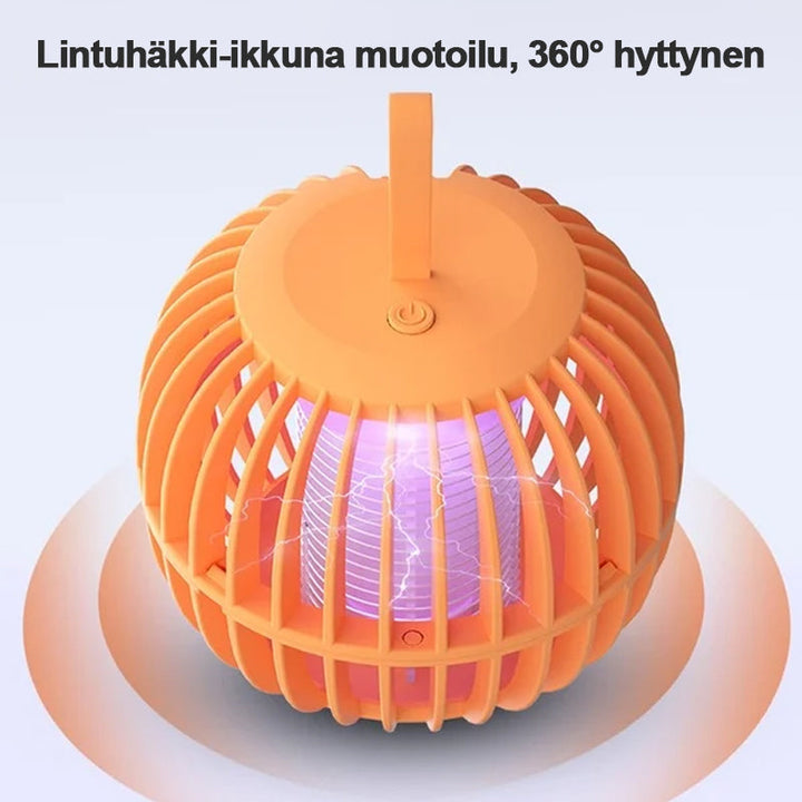 "Kurpitsan muotoinen äänetön 2 in 1 hyönteisloukkuvalo violeteilla LED-valoilla ja USB-latauksella."