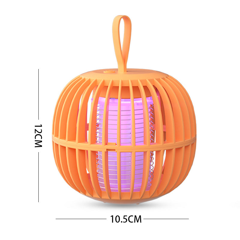 "Kurpitsan muotoinen äänetön 2 in 1 hyönteisloukkuvalo violeteilla LED-valoilla ja USB-latauksella."