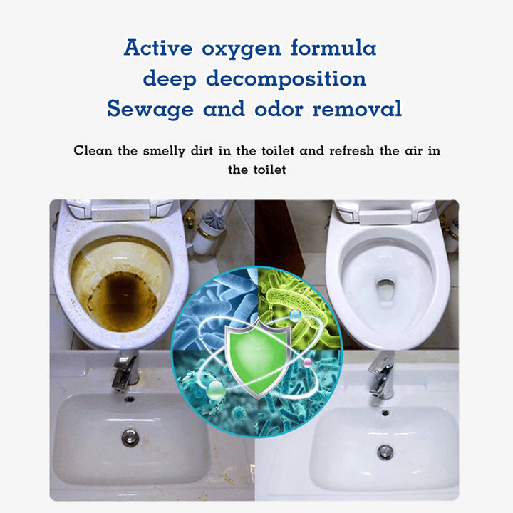 Aktivt iltbaseret rengøringspulver til dit toilet, cremefarvet pulver, kraftig rengøring mod bakterier, 250g pakke.