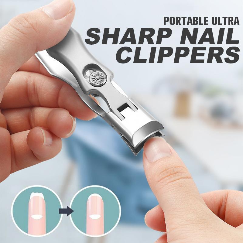 Negleklippere i rustfrit stål, buede ultraspidse blade, sølv og sort, bærbart design.