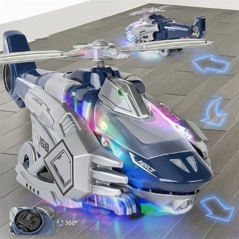 "LED muuntautuva dinosauruksen muotoinen helikopterilelu, värikkäät valot ja realistiset äänet, jännittäville leikeille."
