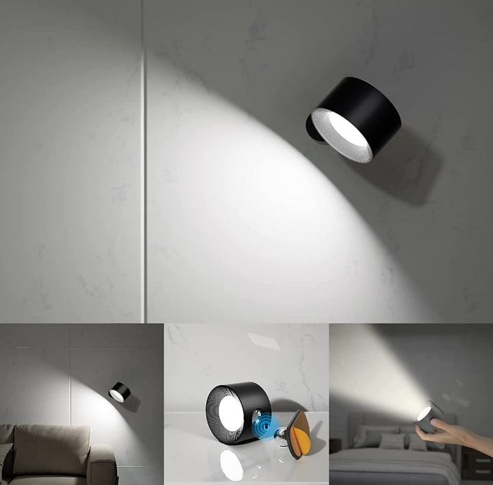LED-ladattava seinävalaisin, kannettava, tyylikäs muotoilu, säädettävä luku- ja yövalo, musta, valkoinen tai puujyvä.