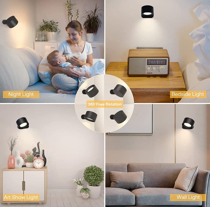 LED-ladattava seinävalaisin, kannettava, tyylikäs muotoilu, säädettävä luku- ja yövalo, musta, valkoinen tai puujyvä.