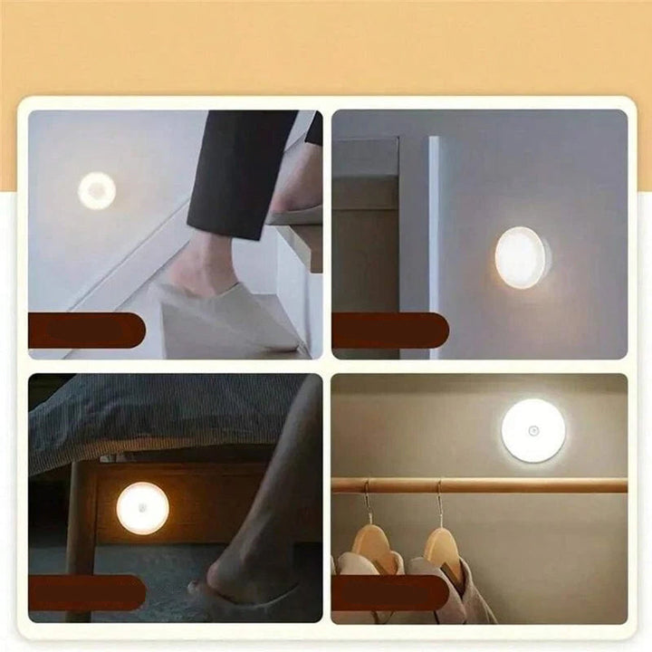 Smart LED-lys, rund form, bevægelsessensor, energieffektiv, multifunktionel, klart lys, indendørs.