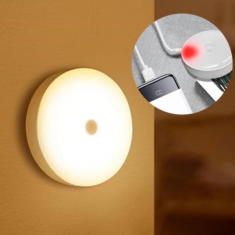 Smart LED-lys, rund form, bevægelsessensor, energieffektiv, multifunktionel, klart lys, indendørs.