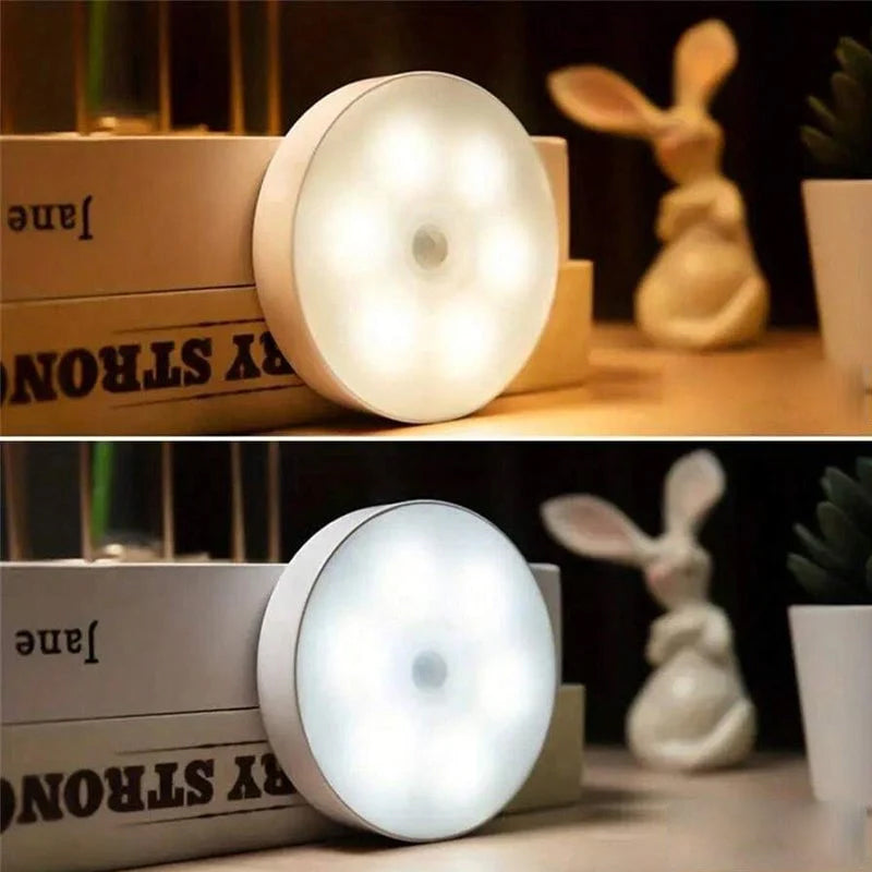 Smart LED-lys, rund form, bevægelsessensor, energieffektiv, multifunktionel, klart lys, indendørs.