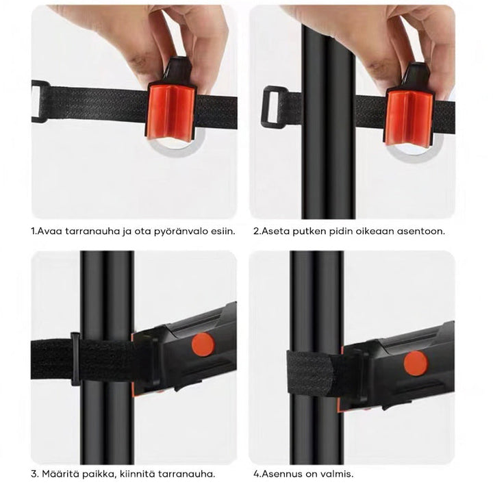 LED Cykel Baglygte, 40 lumen, rød, sikkerhed dag og nat, USB-opladelig, monteret på cykel.
